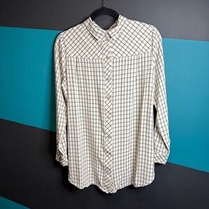 J. Jill White and Gray Relaxed Button Down Shirt
